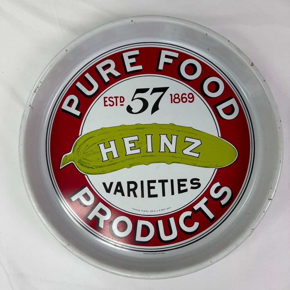 Vintage 1983 Heinz 57 Pure Food Products Metal Serving Tray 13 Inch Round Tin